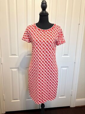 Vintage Diane von Furstenberg Silk Link Print Shift Dress w/pockets